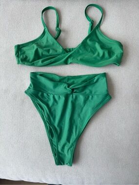 aerie Green Twist High-Waist Bikini Set